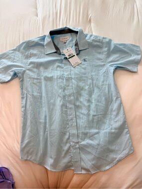Calvin Klein Light Blue Short Sleeve Button-Down Shirt